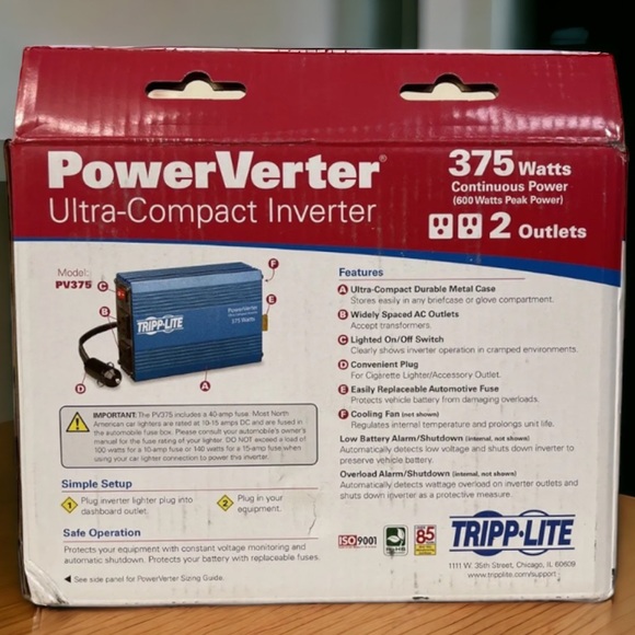 Tripp Lite 375W Ultra Compact Car Power Inverter with 2 Outlets, Blue - NIB - Picture 4 of 15